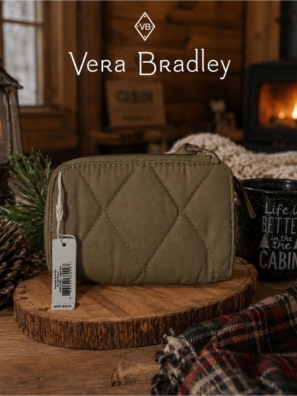Vera Bradley Quilted Small Cosmetic Pouch - Olive Green